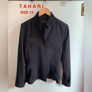 TAHARI Brand Black Knit Jacket Size 14 w/hidden snap closures